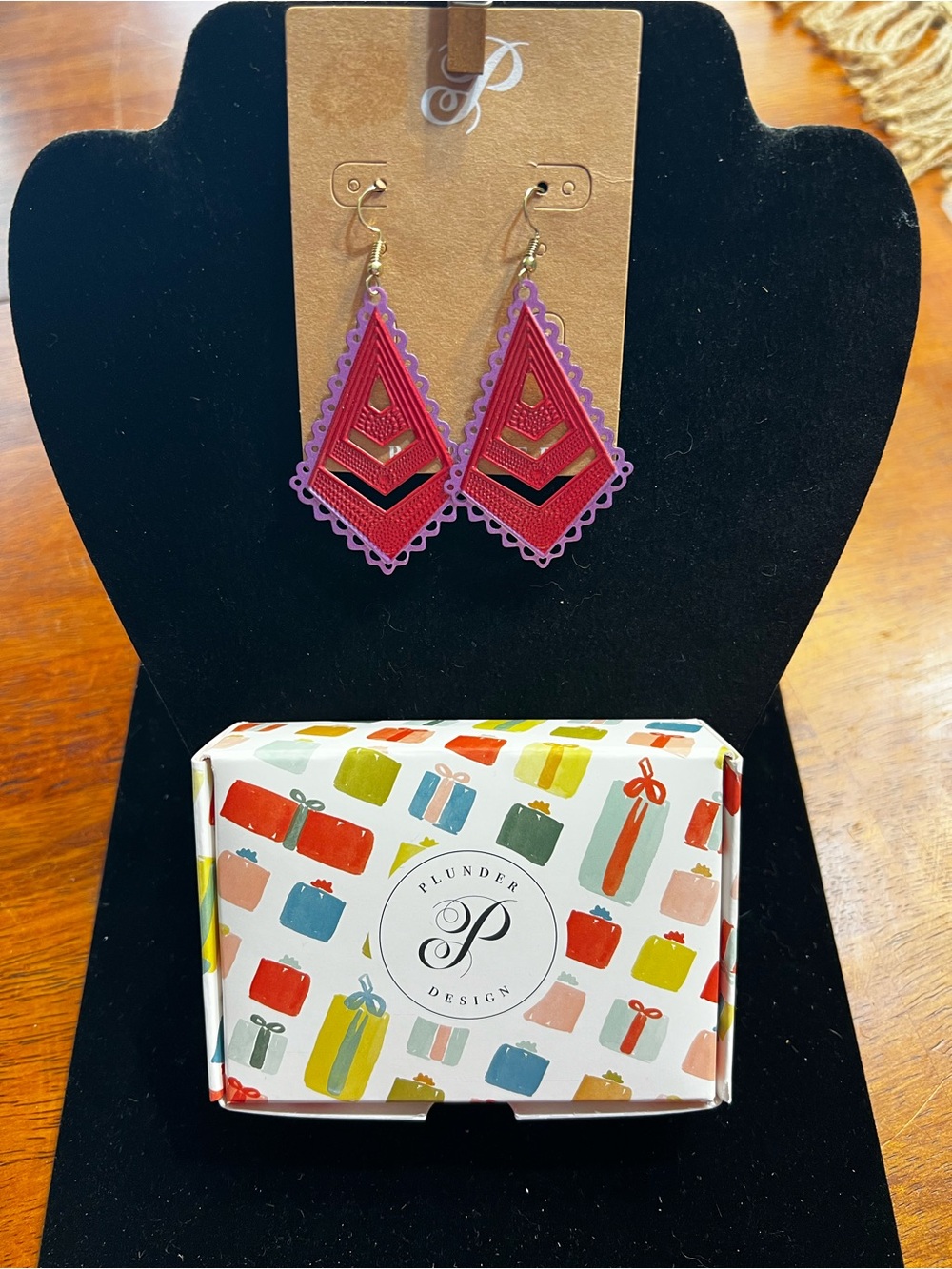 Plunder Purple & Red Layered Chevron Drop Earrings
